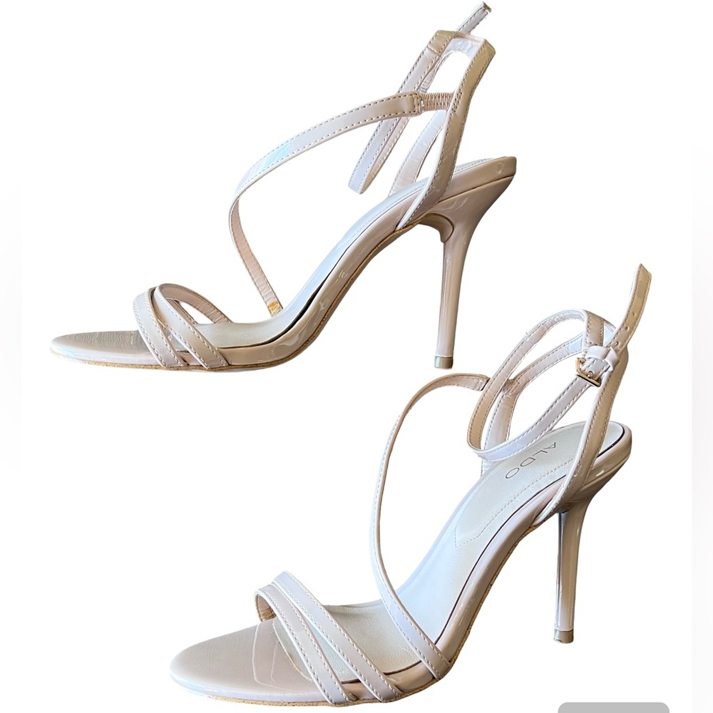 ALDO Blush Pink/ Beige Ankle Strap Heels Open Toe Size 7.5